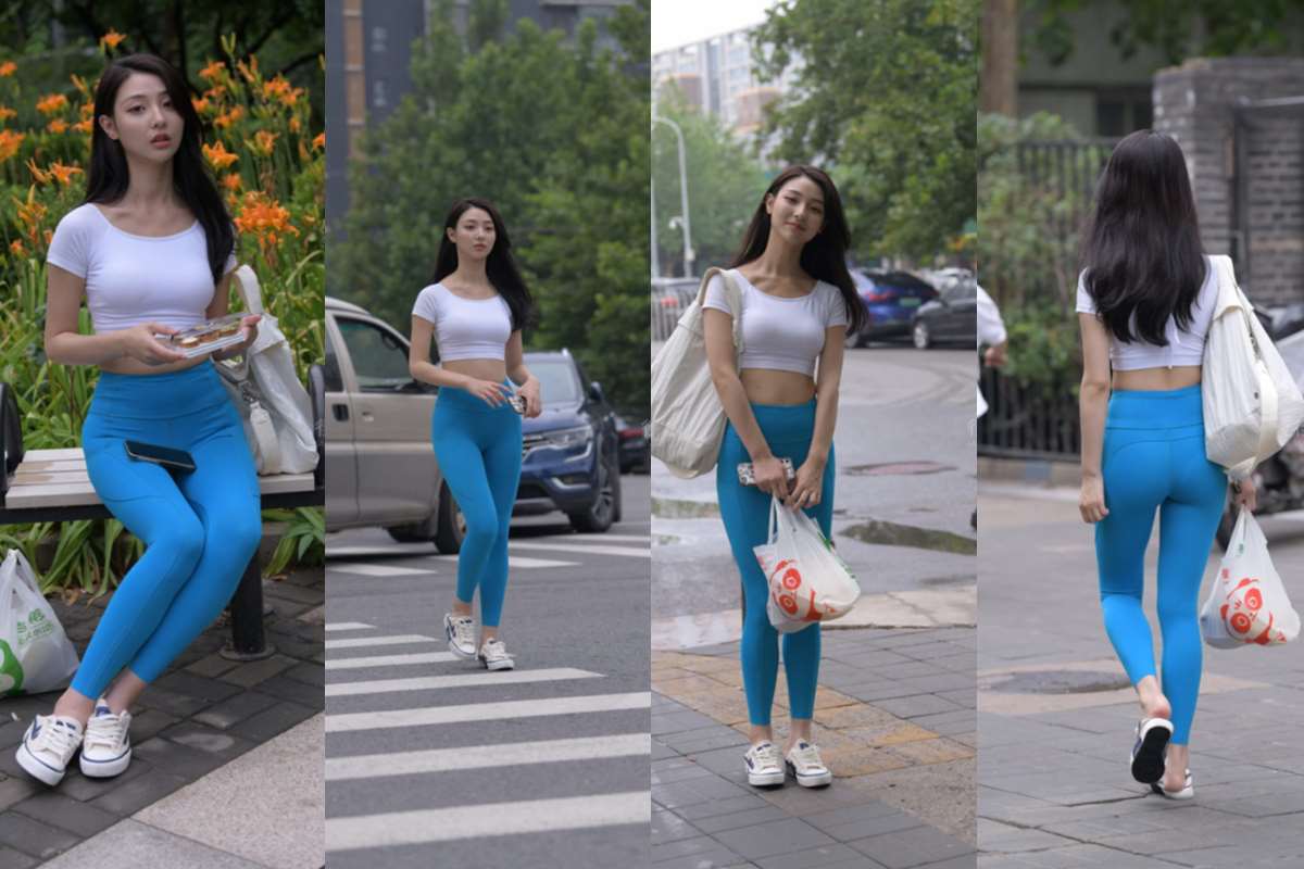 蓝色瑜伽裤女孩 ~ 图片+V