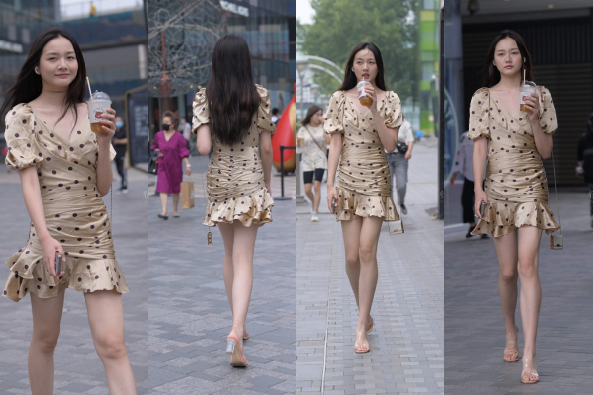 斑点包臀裙长腿美女