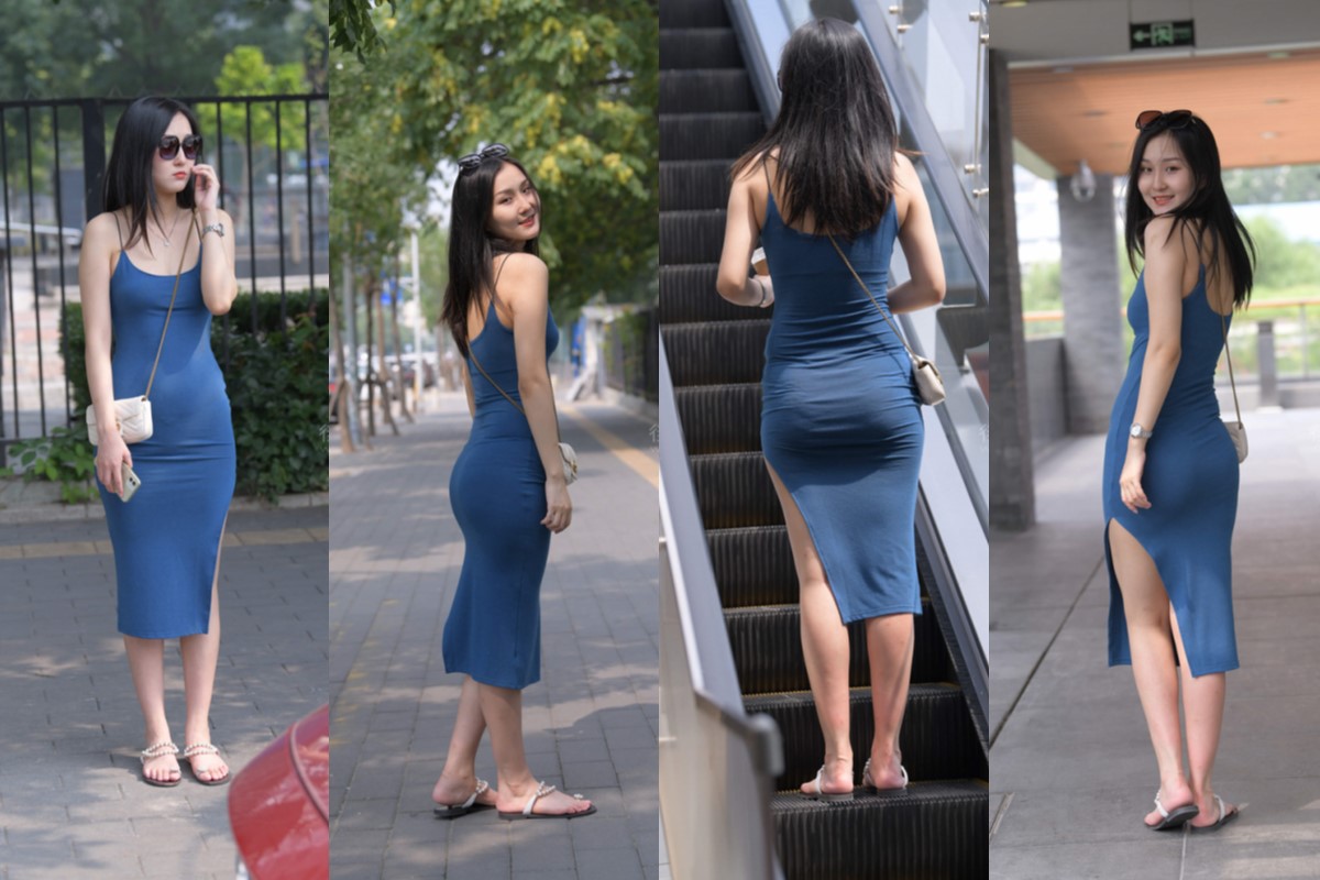 蓝色包臀裙美女