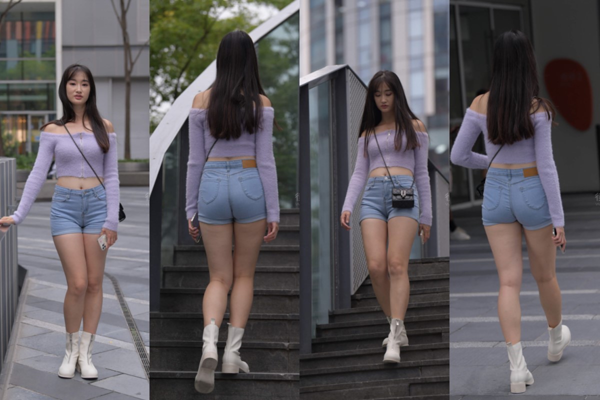 蓝色牛仔热裤美女