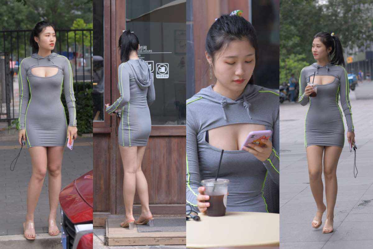 灰色包臀裙美女