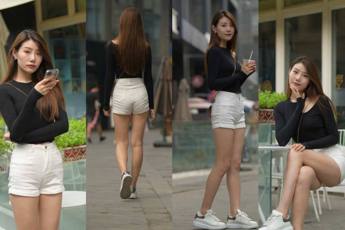 白色热裤大长腿美女