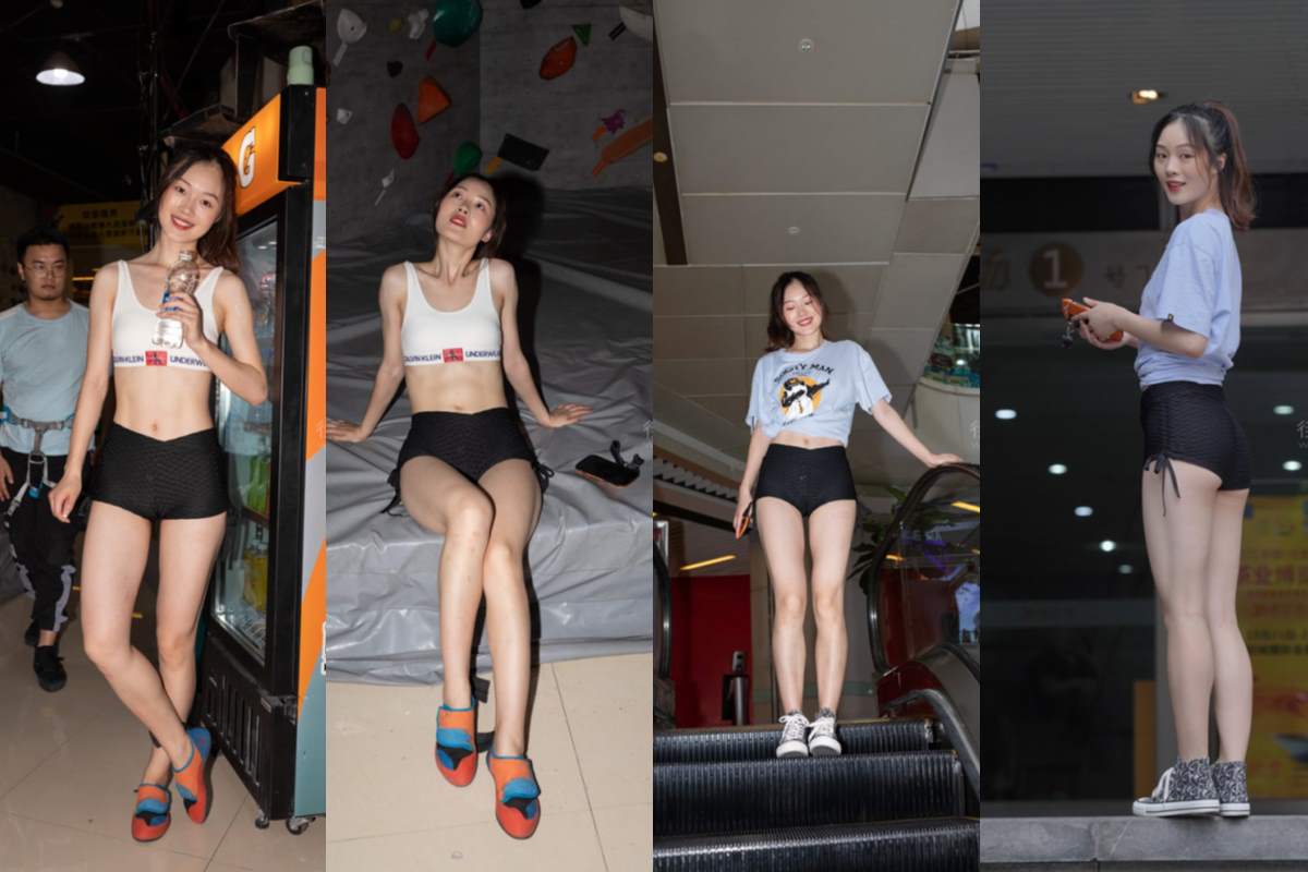 攀岩的热裤女孩