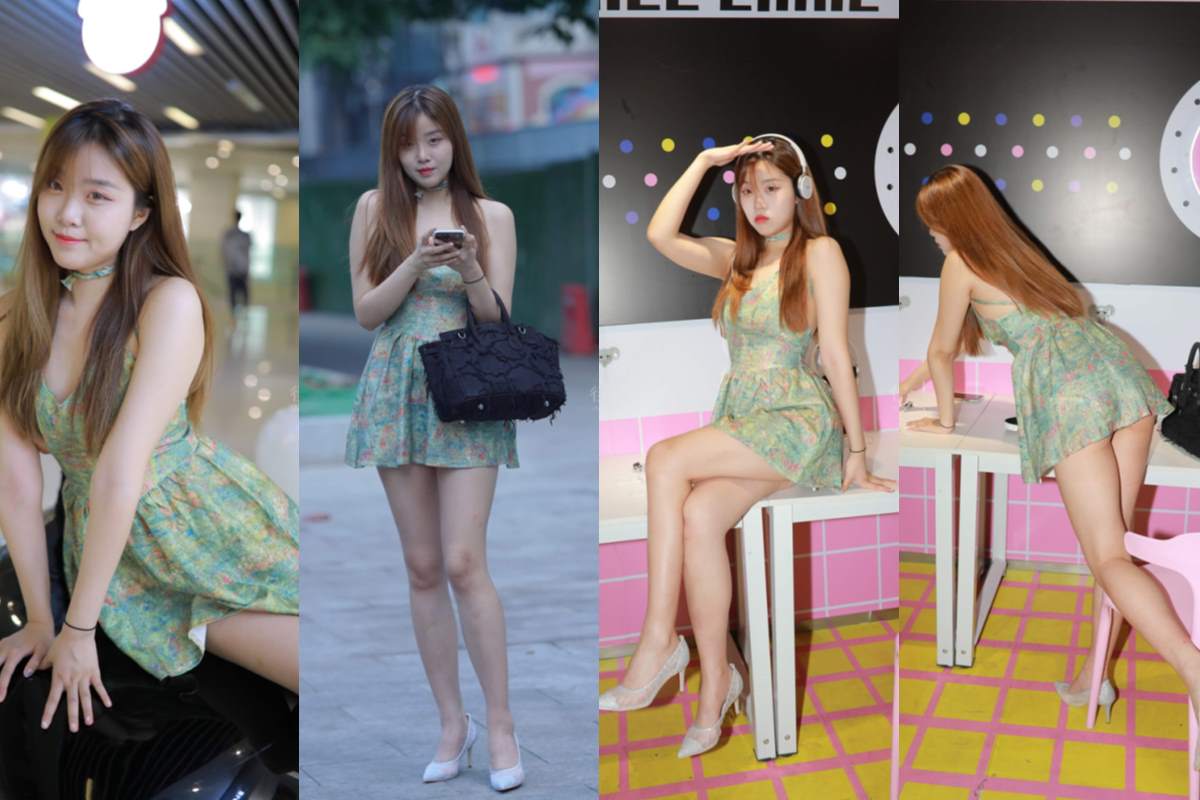 绿色小花裙女孩