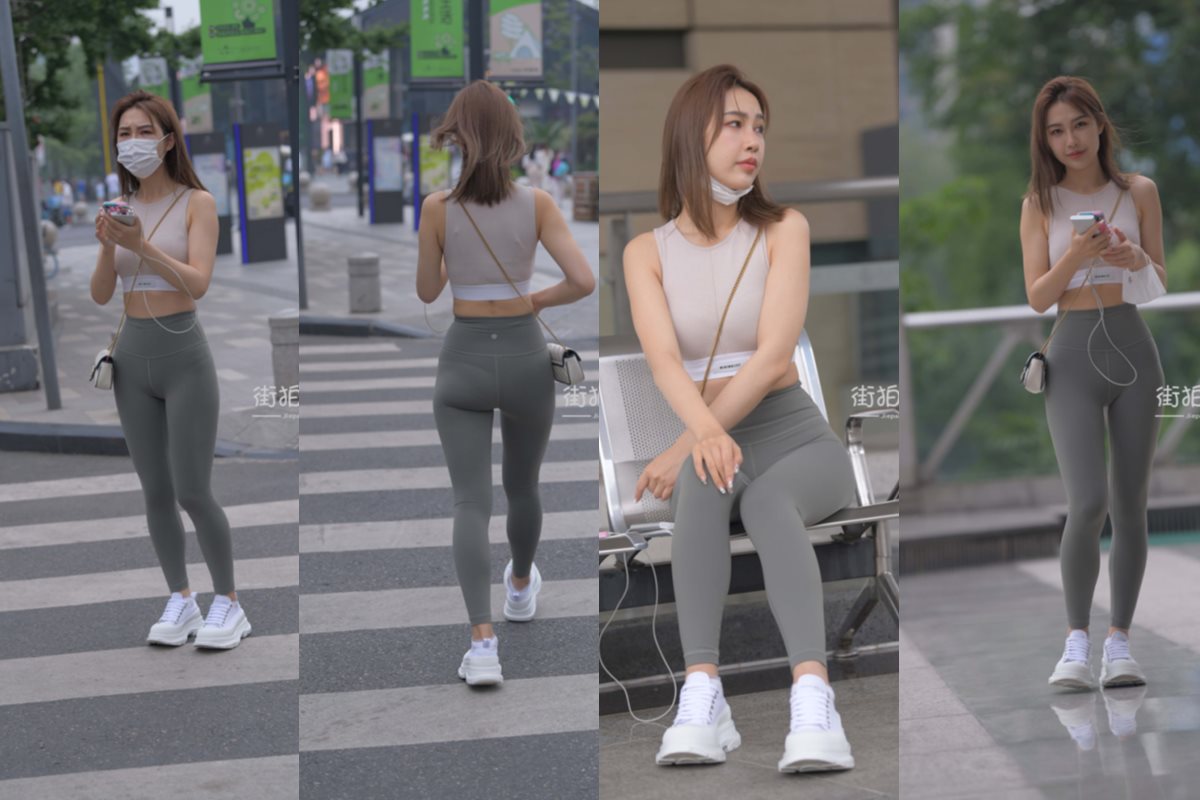 [一始专区] 灰绿色瑜伽裤美女