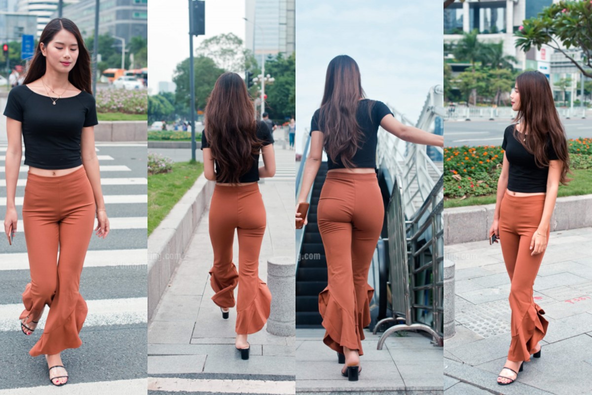 紧身霓虹喇叭裤美女【套图+视频】