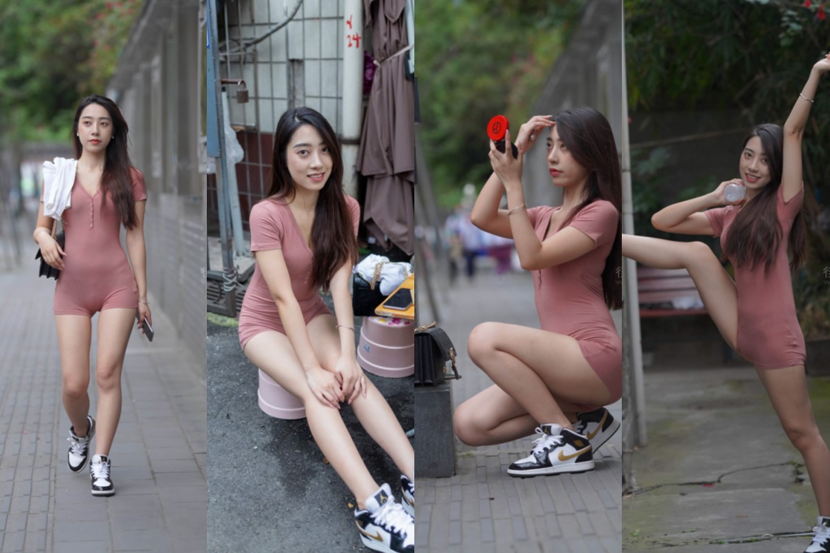 一筒街拍作品●粉色连体紧身美女 【套图+视频】