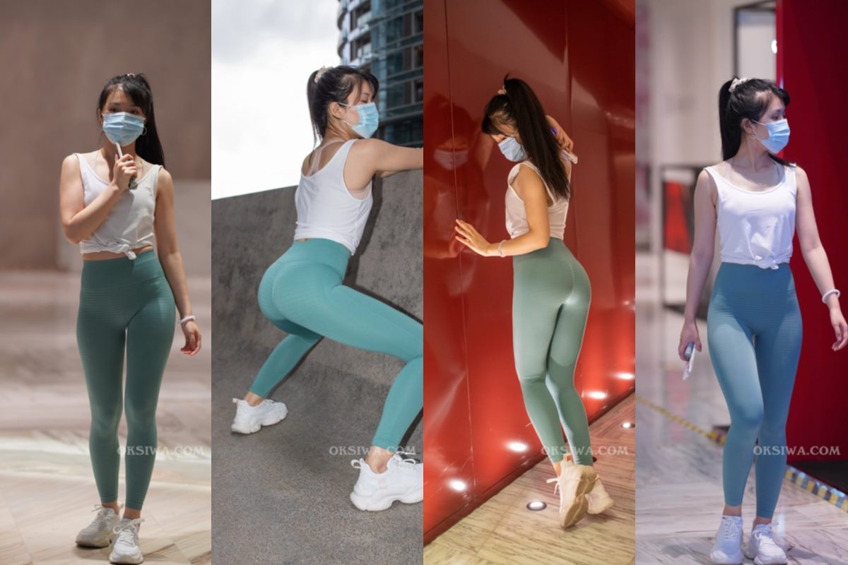 加菲mao街拍作品★绿色瑜伽裤MM 【套图+视频】