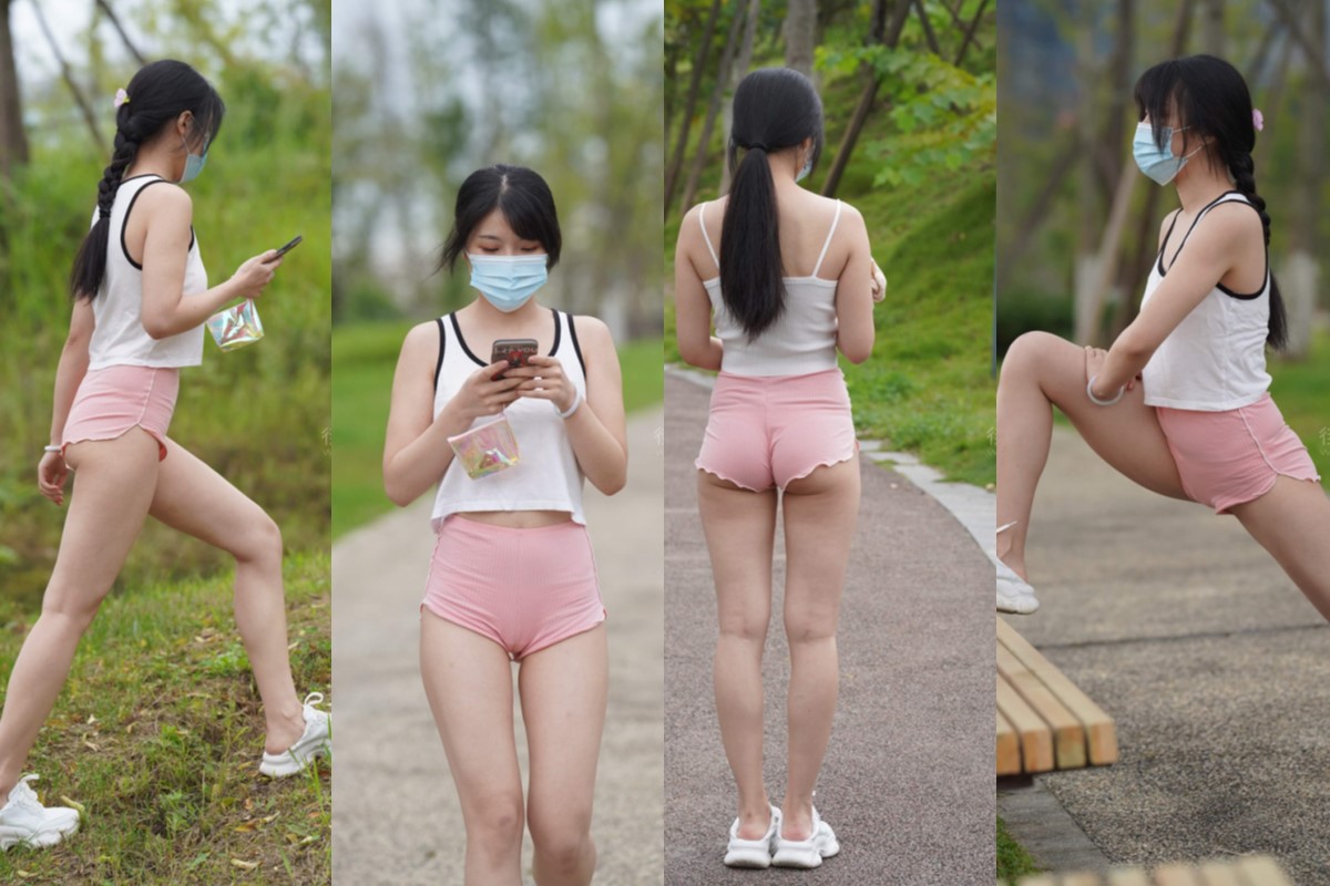 加菲mao街拍作品★粉色瑜伽裤女孩 【套图+视频】