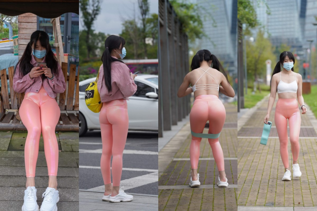 加菲mao街拍作品★粉色瑜伽裤女孩 【套图+视频】
