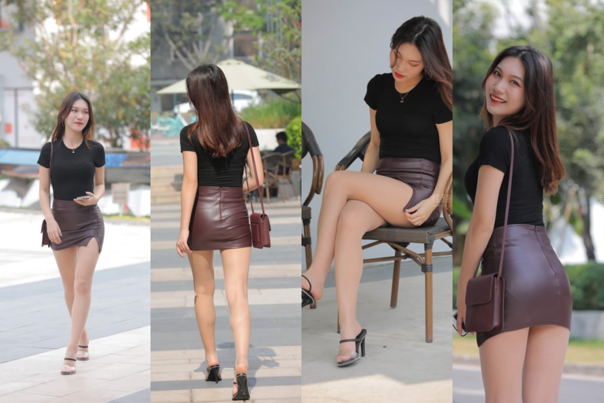 凯恩街拍摄影作品●褐色皮短裙丝袜美女【套图+视频】