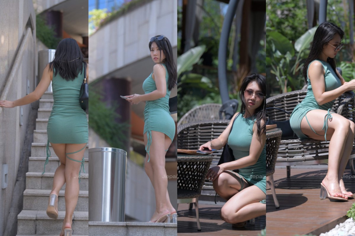 盛夏街拍作品★浅绿色包臀裙女生 【套图+视频】