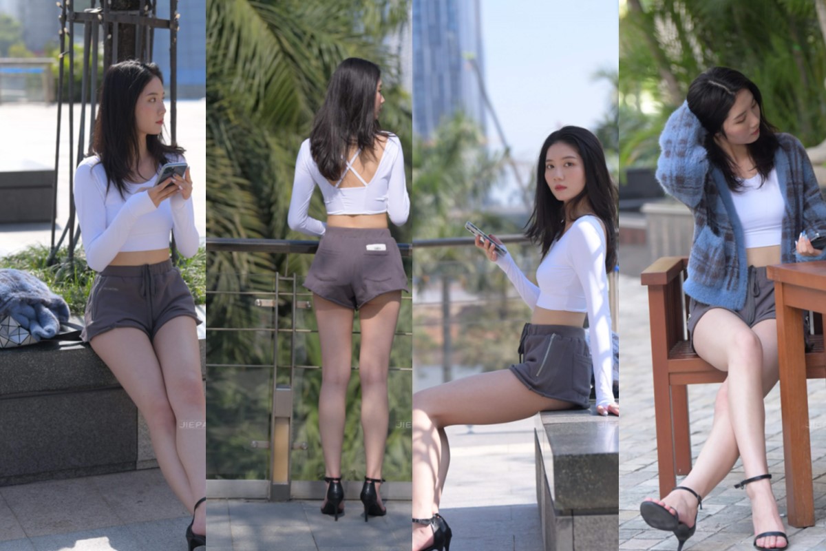 红石街拍作品★灰色热裤长腿美女 【套图+视频】