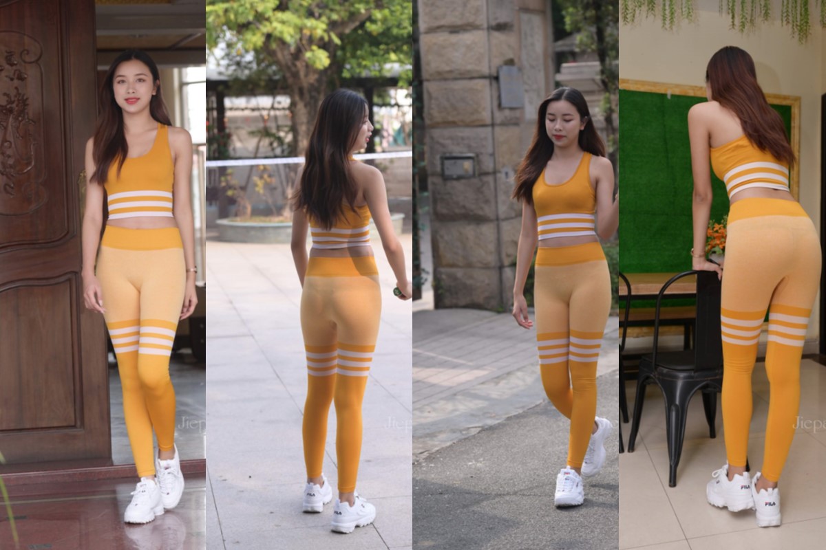 黄色紧身瑜伽裤小姐姐【套图+视频】