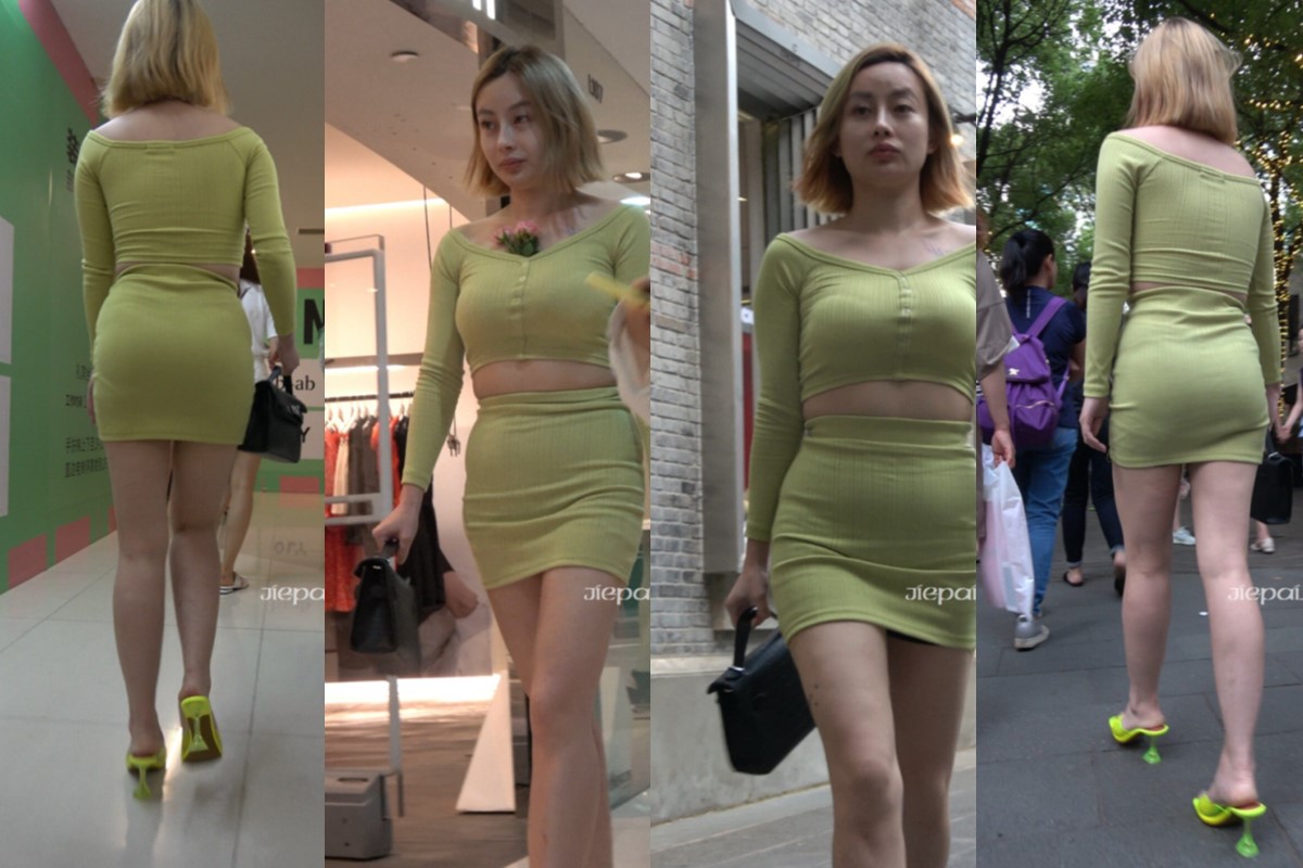 4K - 性感浅绿色包臀短裙街拍短发美女 [1.94 GB/MP4]