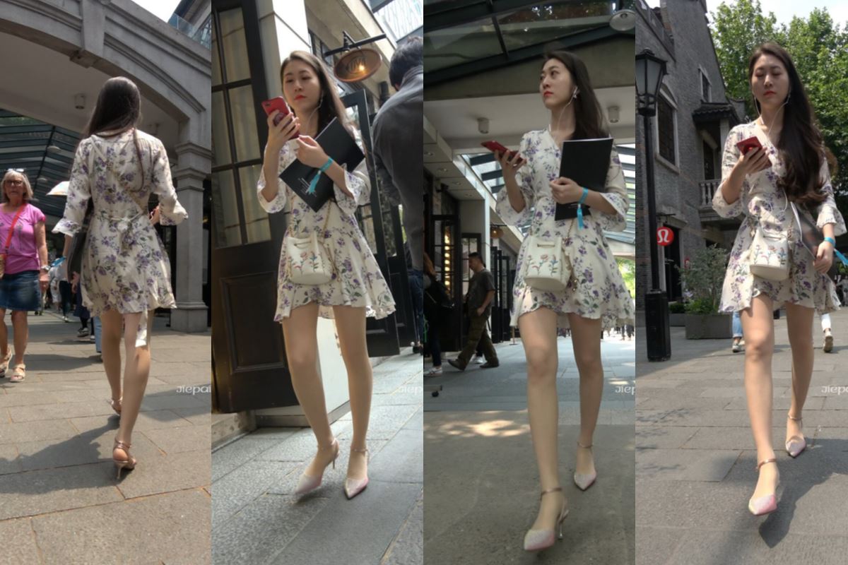 4K - 街拍性感丝袜连衣裙街拍高跟美女 [1.42 GB/MP4]