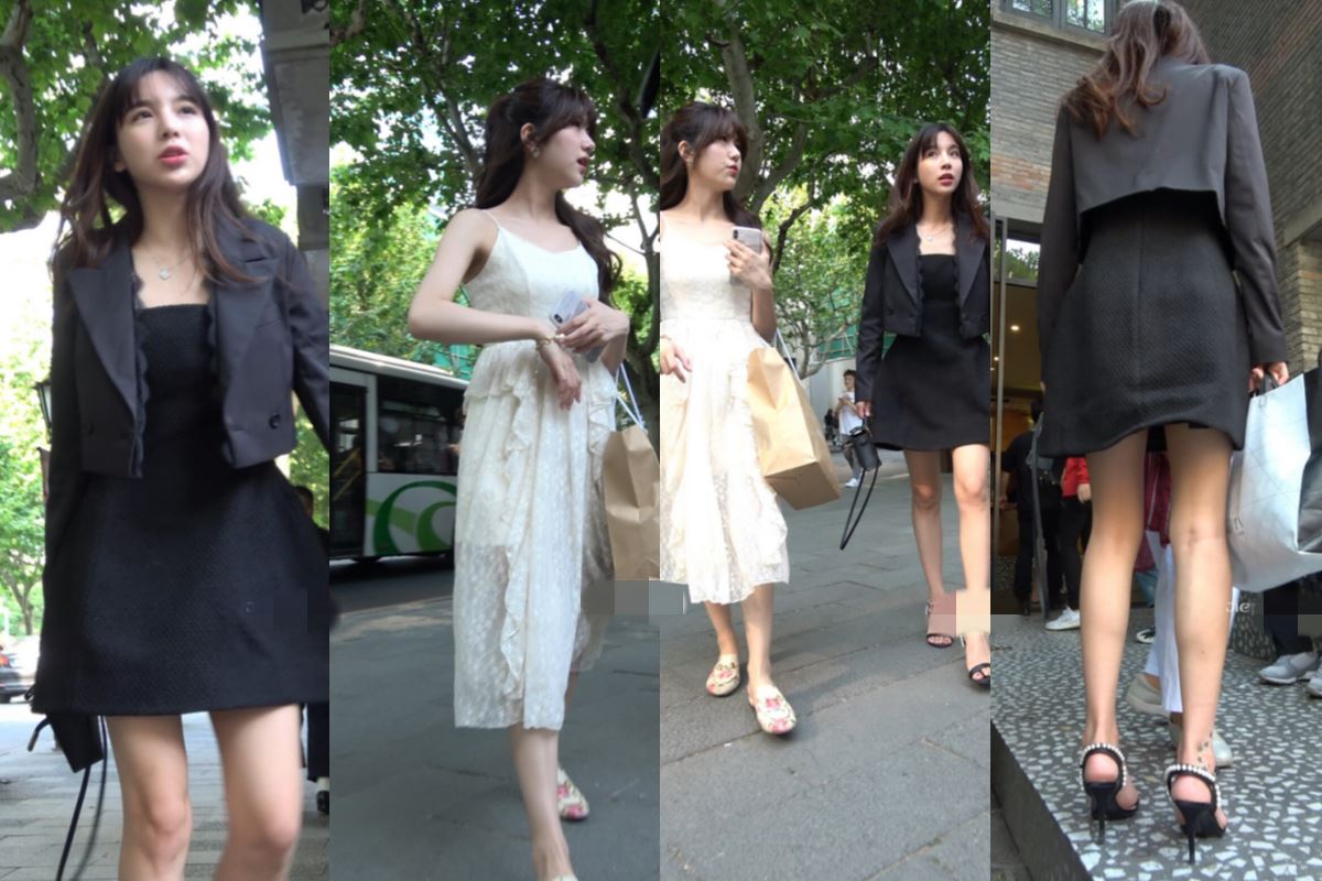 4K - 性感黑色短裙街拍高跟街拍美女 [888 MB/MP4]