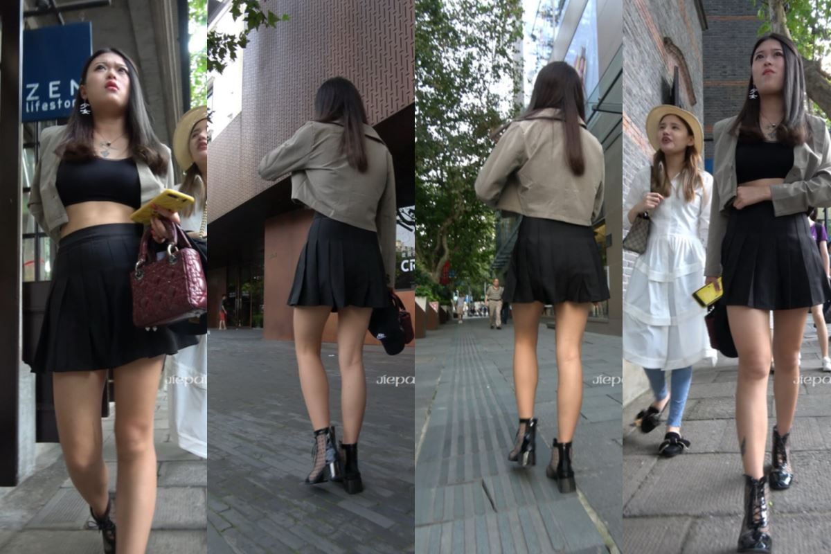 4K - 街拍黑色性感百褶短裙美眉 [1.68 GB/MP4]