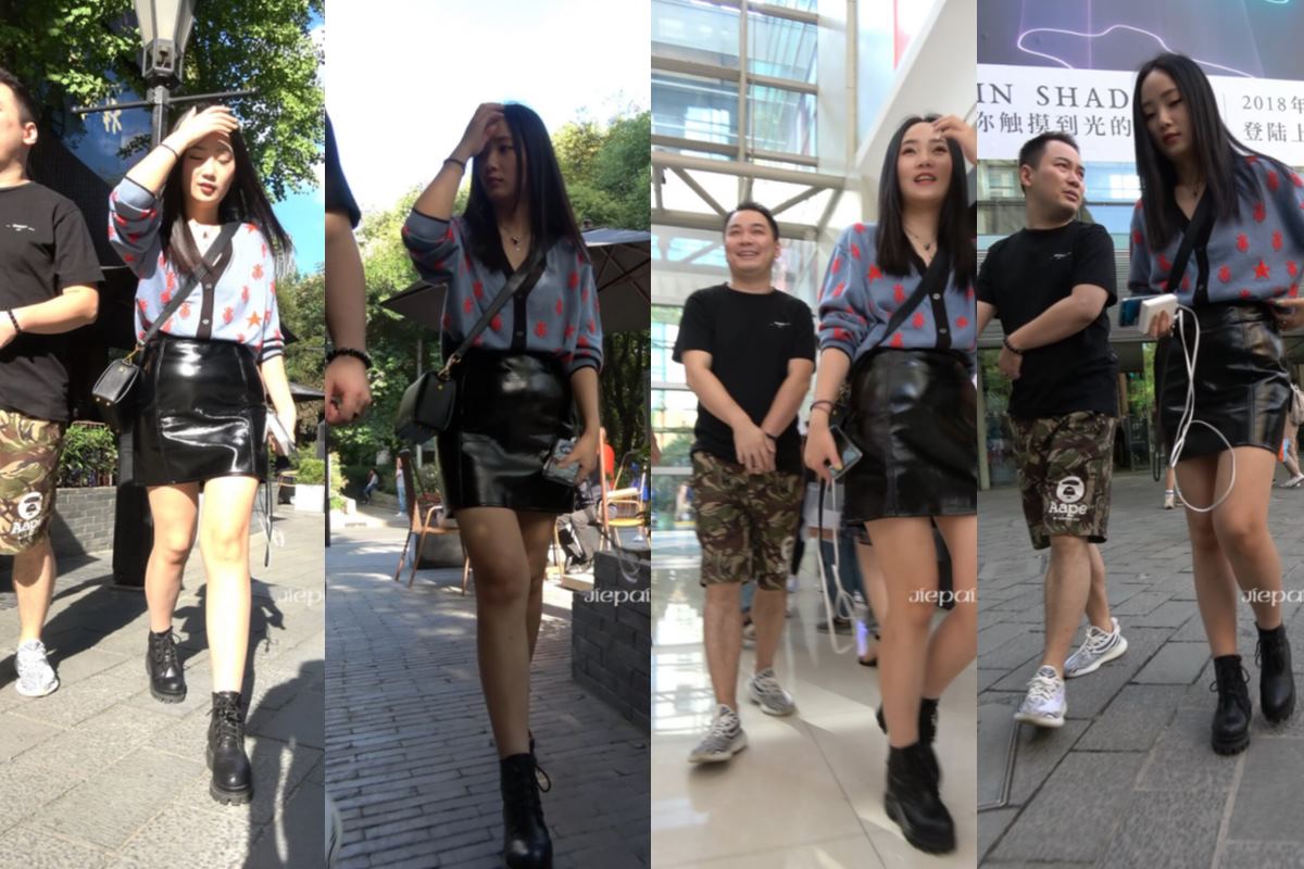 4K - 性感的皮短裙街拍长发美女 [1.18 GB/MP4]