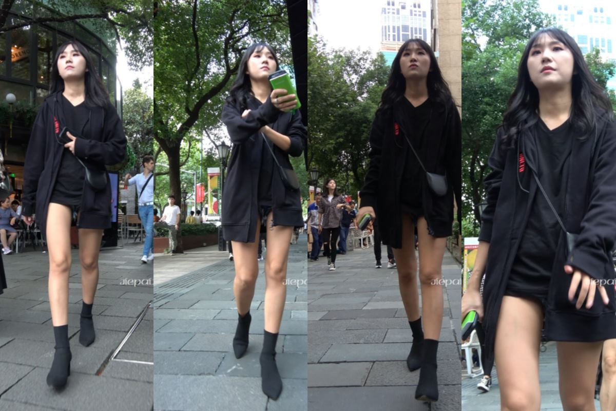 4K - 街拍长靴黑色卫衣小美女 [2.02 GB/MP4]