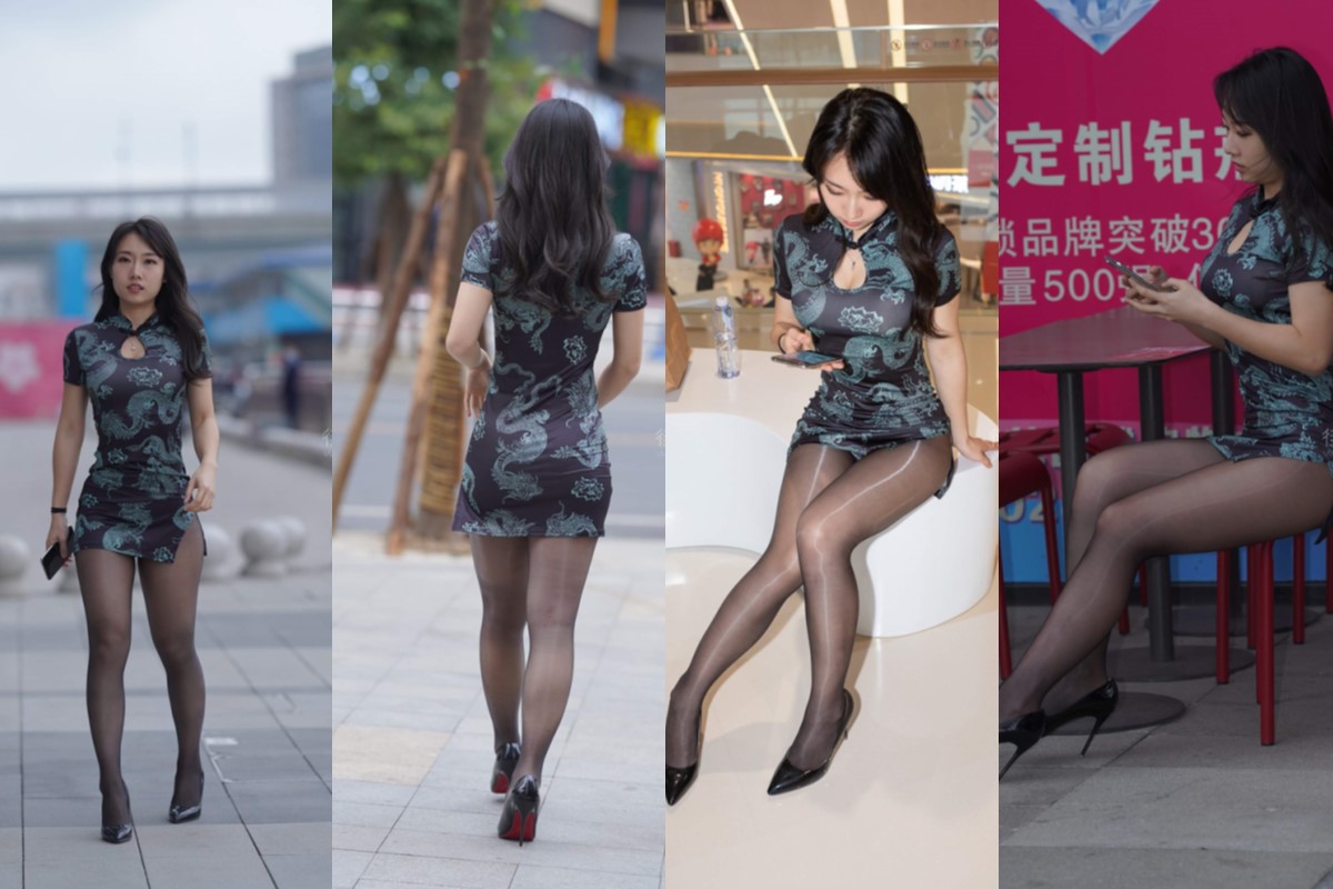 美丽黑丝，开叉紧身裙 【套图+视频】