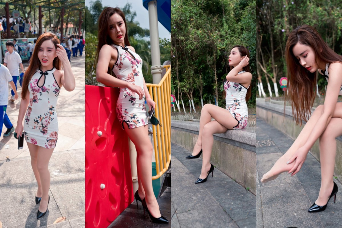 御风★艾小青白色旗袍肉丝迅游天鹿湖公园【套图+视频】