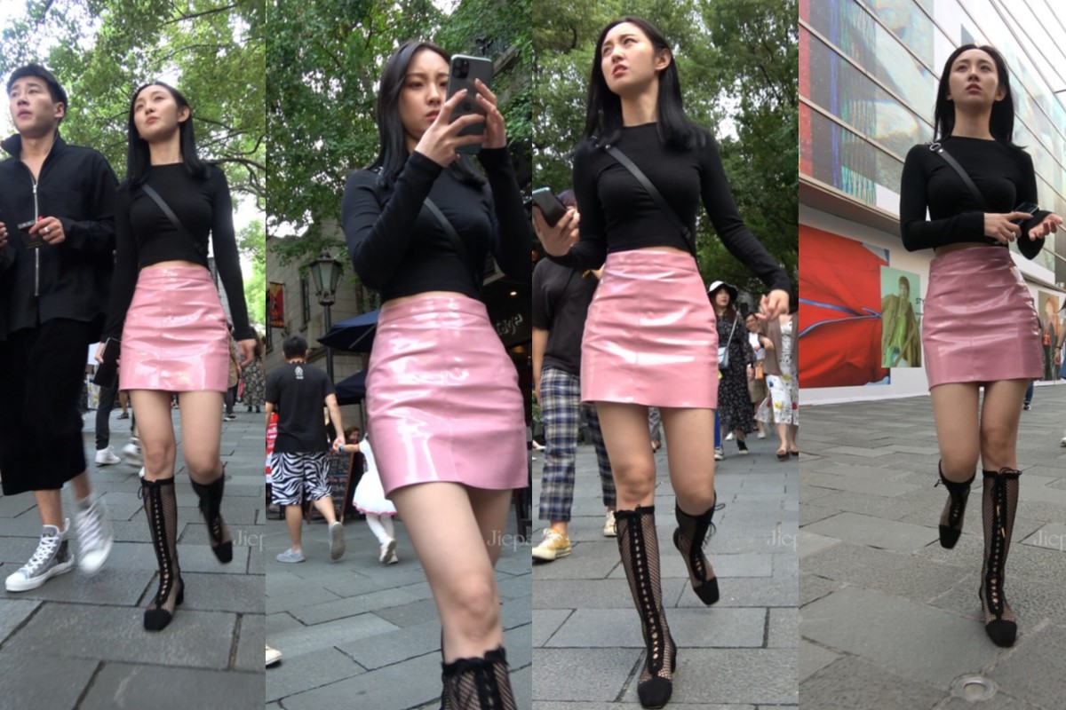4K - 街拍粉色皮裙气质美女 [2.73 GB/MP4]