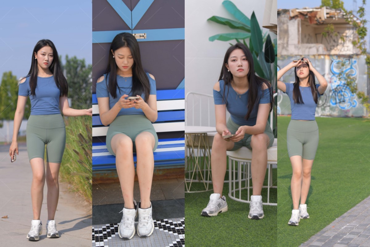 [一始专区] 绿色瑜伽短裤美女