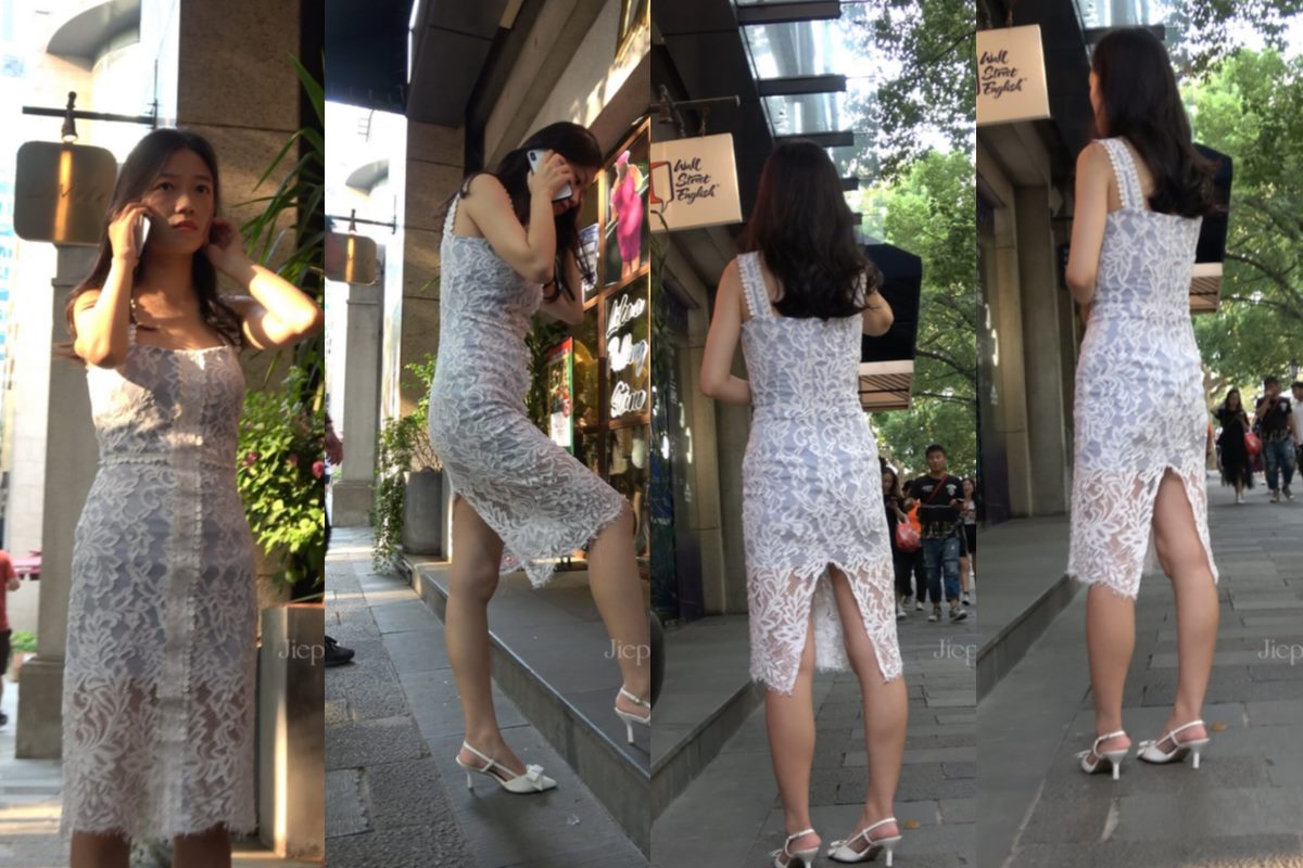 4K - 接电话的燕尾裙街拍高跟美女 [700 MB/MP4]