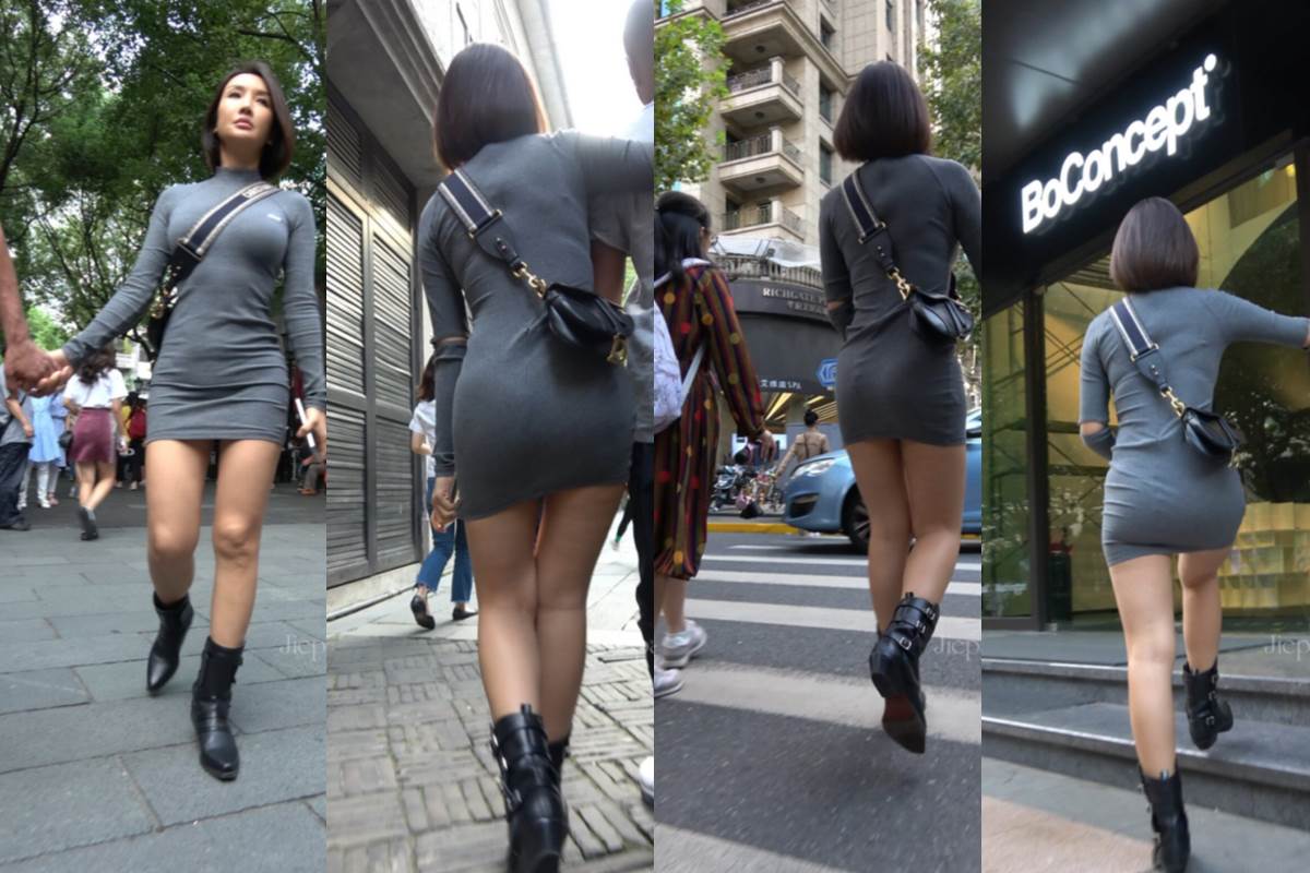 4K - 灰色包臀短裙性感街拍美妇 [1.47 GB/MP4]