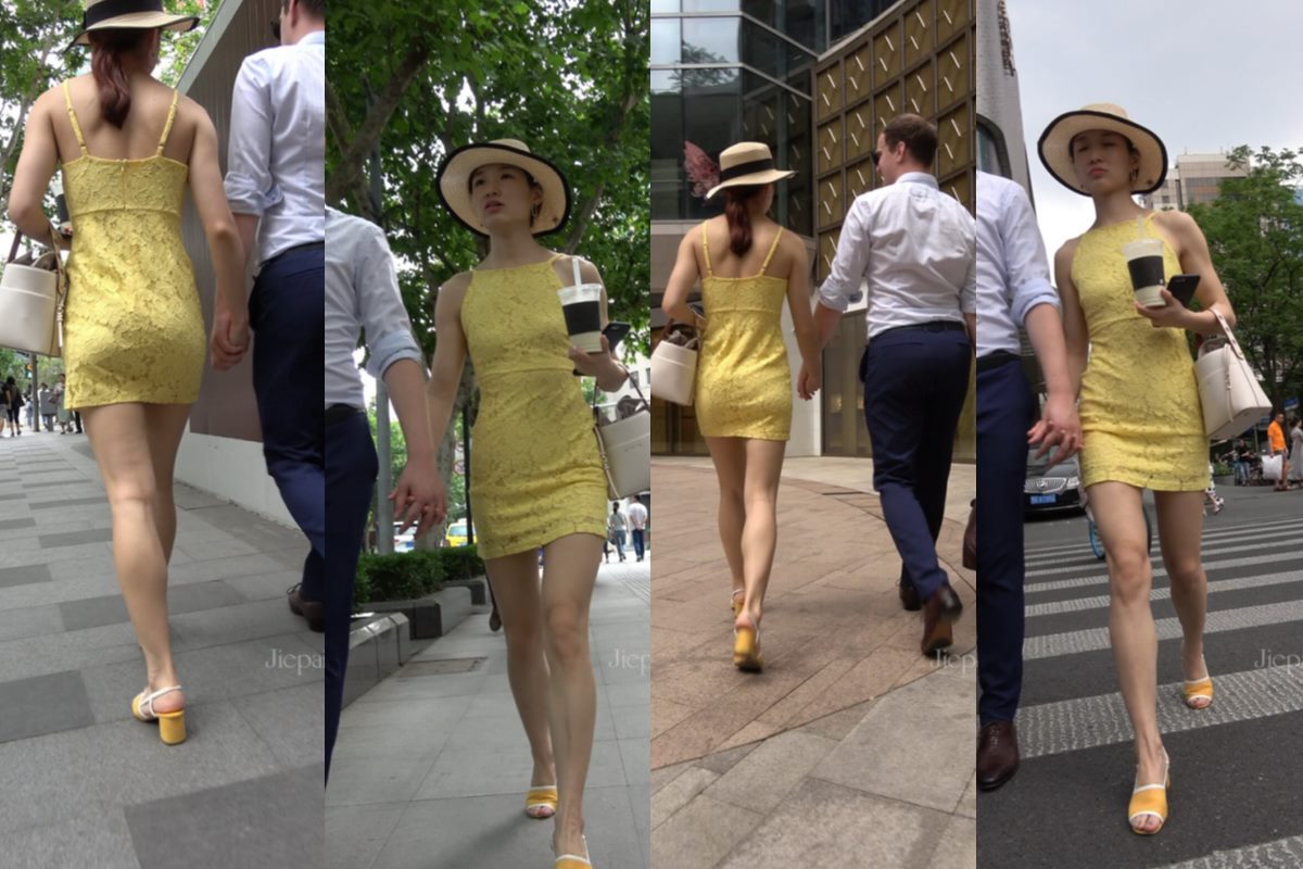 4K - 街拍黄色吊带裙美女[1.40 GB/MP4]