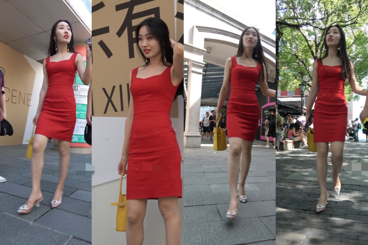 4K - 红色裙性感街拍美女 [3.19 GB/MP4]