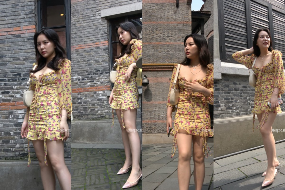 4K - 性感低胸装街拍高跟短裙美女 [2.32 GB/MP4]