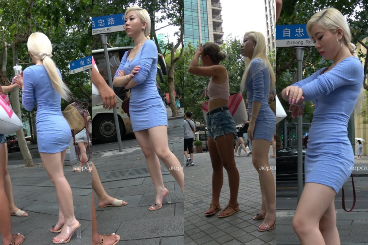 4K - 性感蓝色包臀裙街拍黄发妹子 [1.51 GB/MP4]