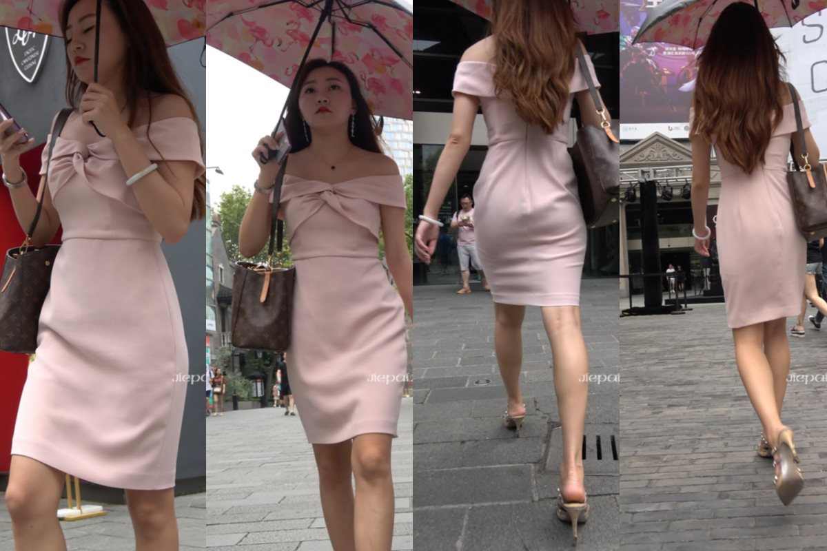 4K - 性感身材粉色连衣裙街拍高跟美女 [1.31 GB/MP4]