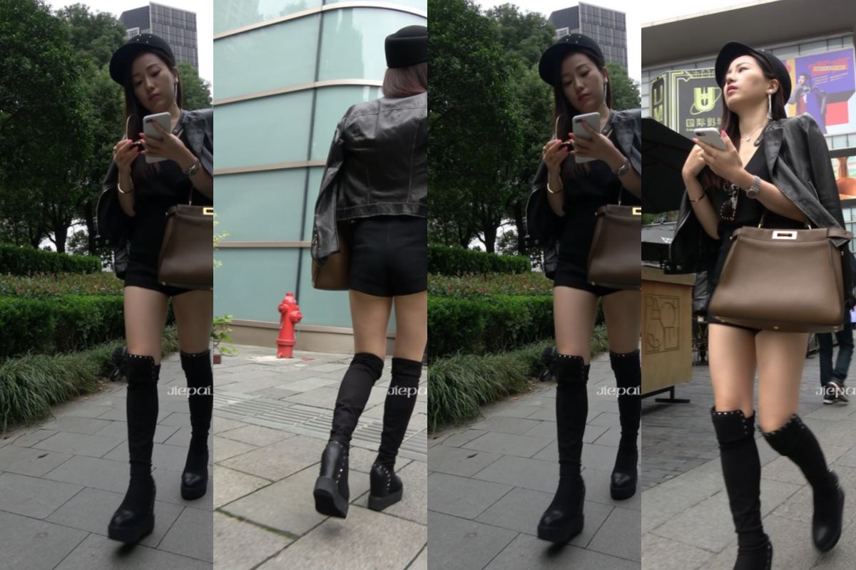 4K - 性感短热裤街拍长靴美女 [2.18 GB/MP4]