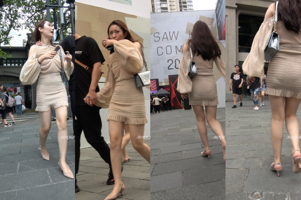 4K - 街拍米色短裙街拍性感高跟女神 [1.07 GB/MP4]