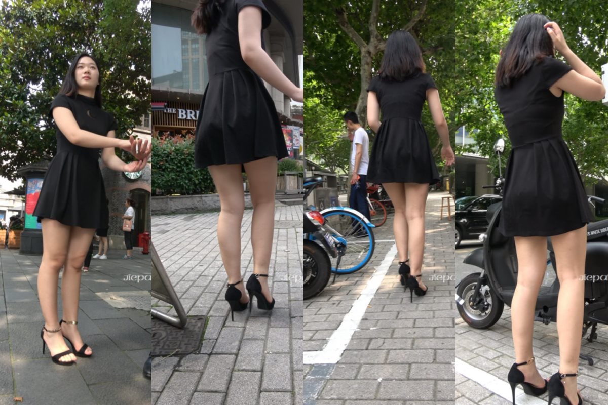 4K - 黑色连衣裙街拍凉高跟美腿姐姐 [1.06 GB/MP4]