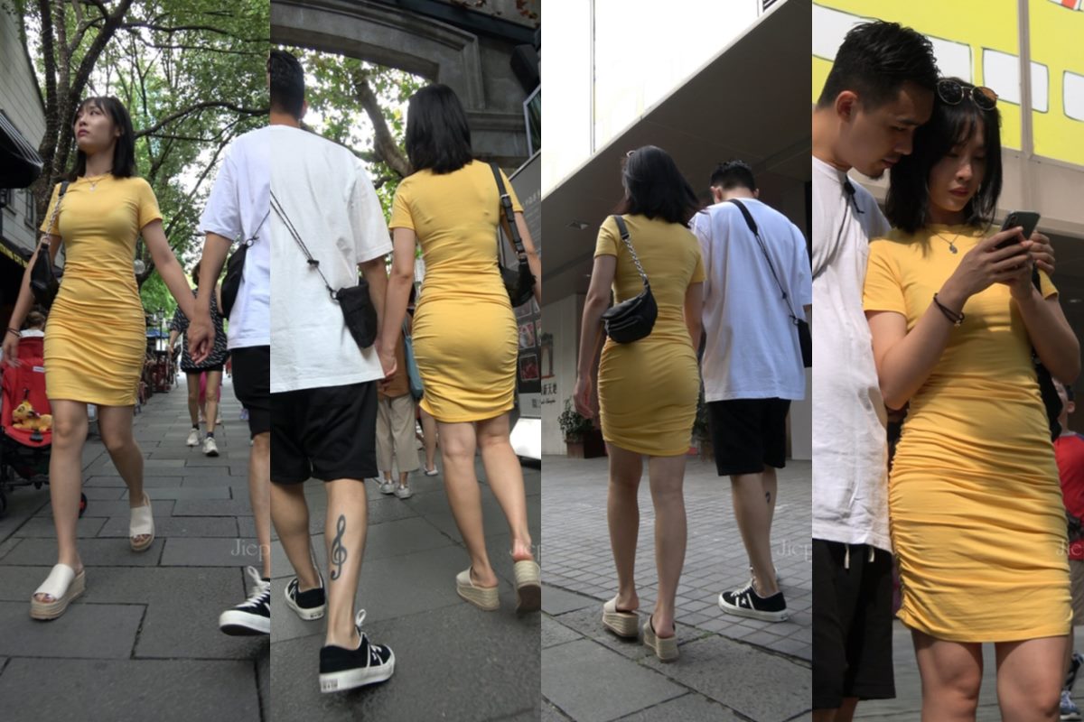 4K - 黄色包臀裙街拍美女 [2.22 GB/MP4]