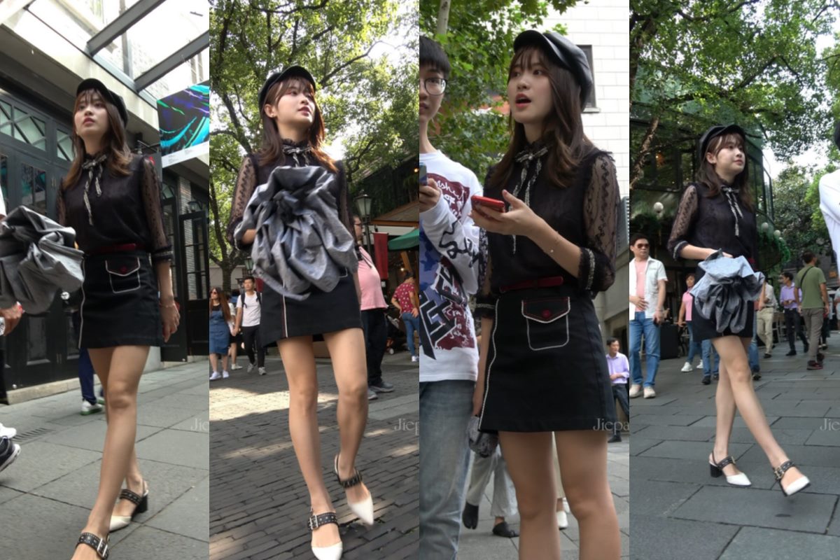 4K - 街拍黑色蕾丝裙街拍美女 [2.19 GB/MP4]