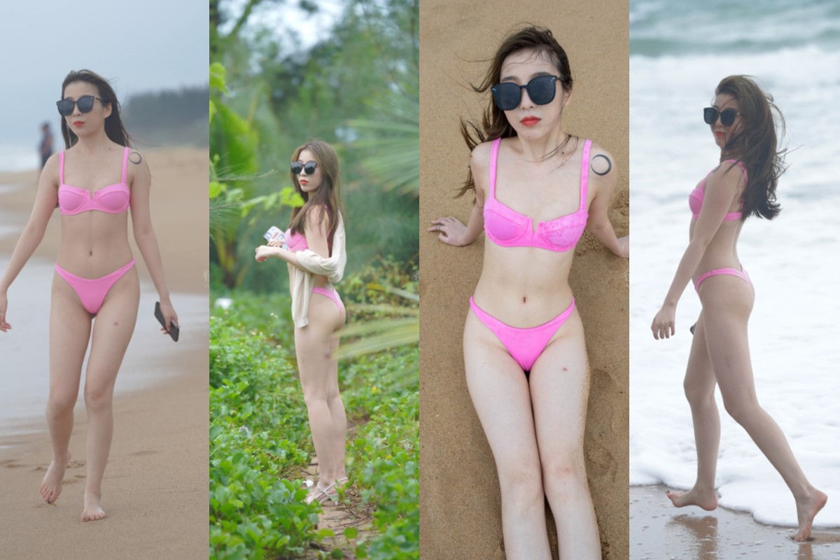 [第7季•海棠依旧] 【凯恩旅拍摄影作品】海边的粉色泳装美女