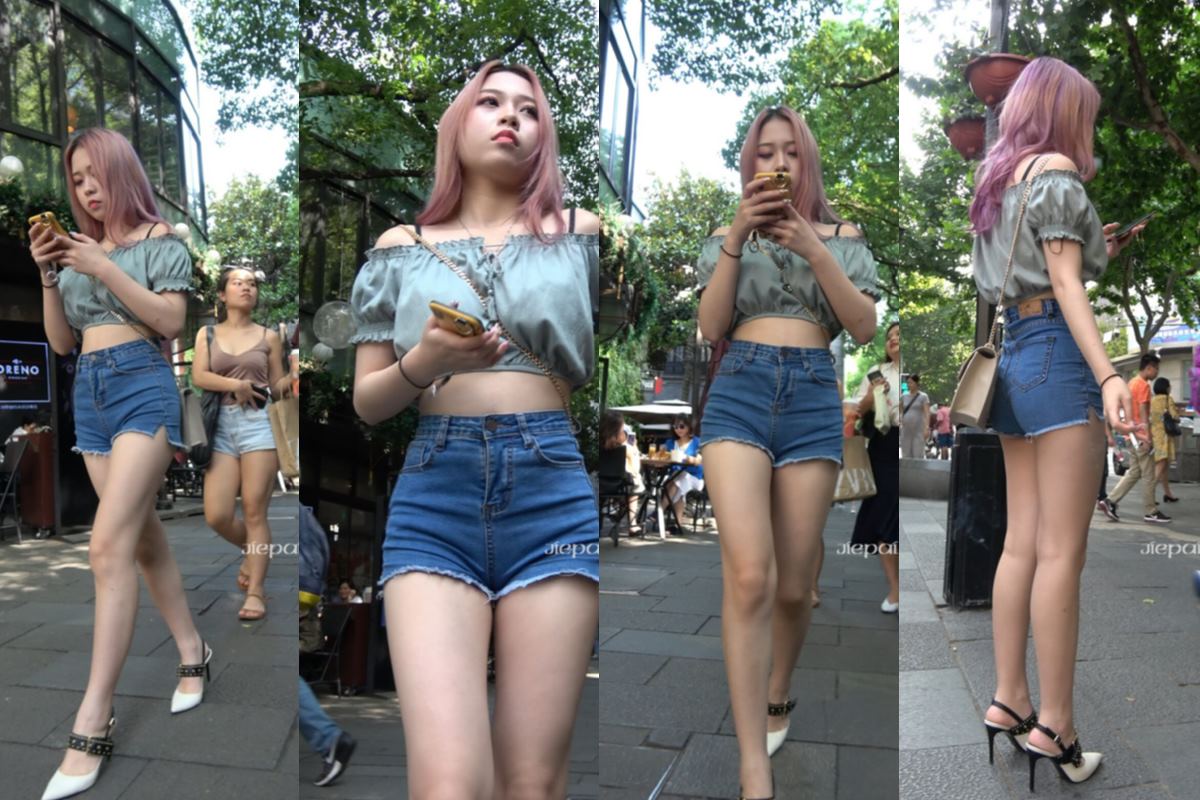 4K - 高颜值好身材街拍热裤吸烟女孩 [1.35 GB/MP4]