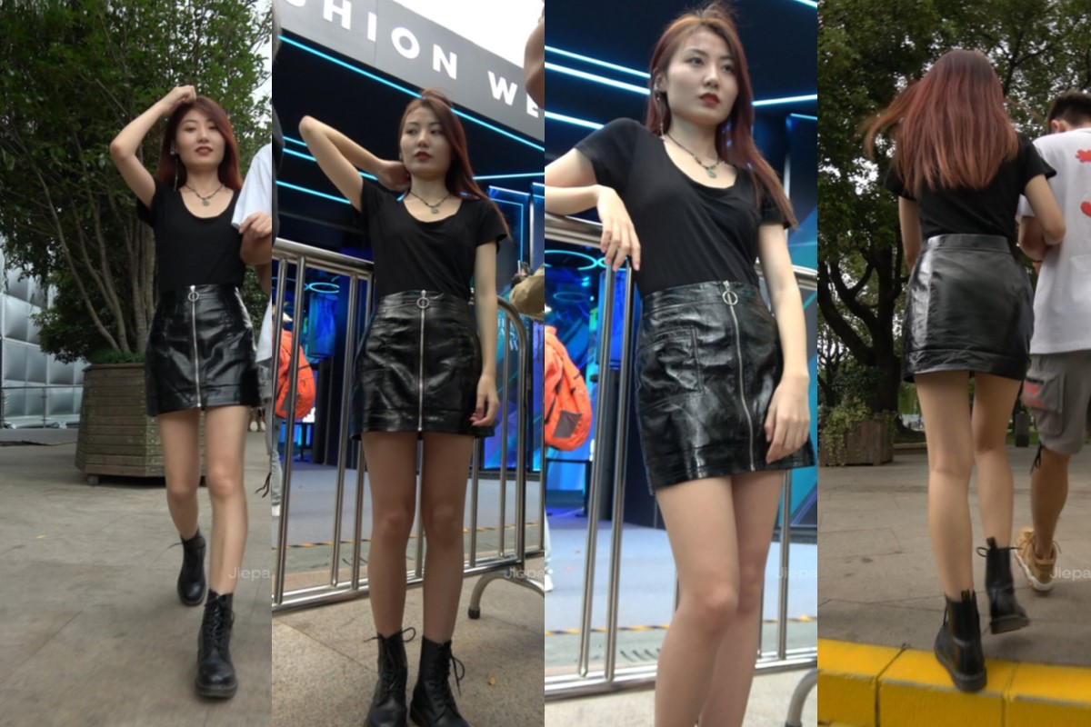 4k - 漂亮的皮短裙小姐姐，黑色T恤 [1.56 GB/MP4]