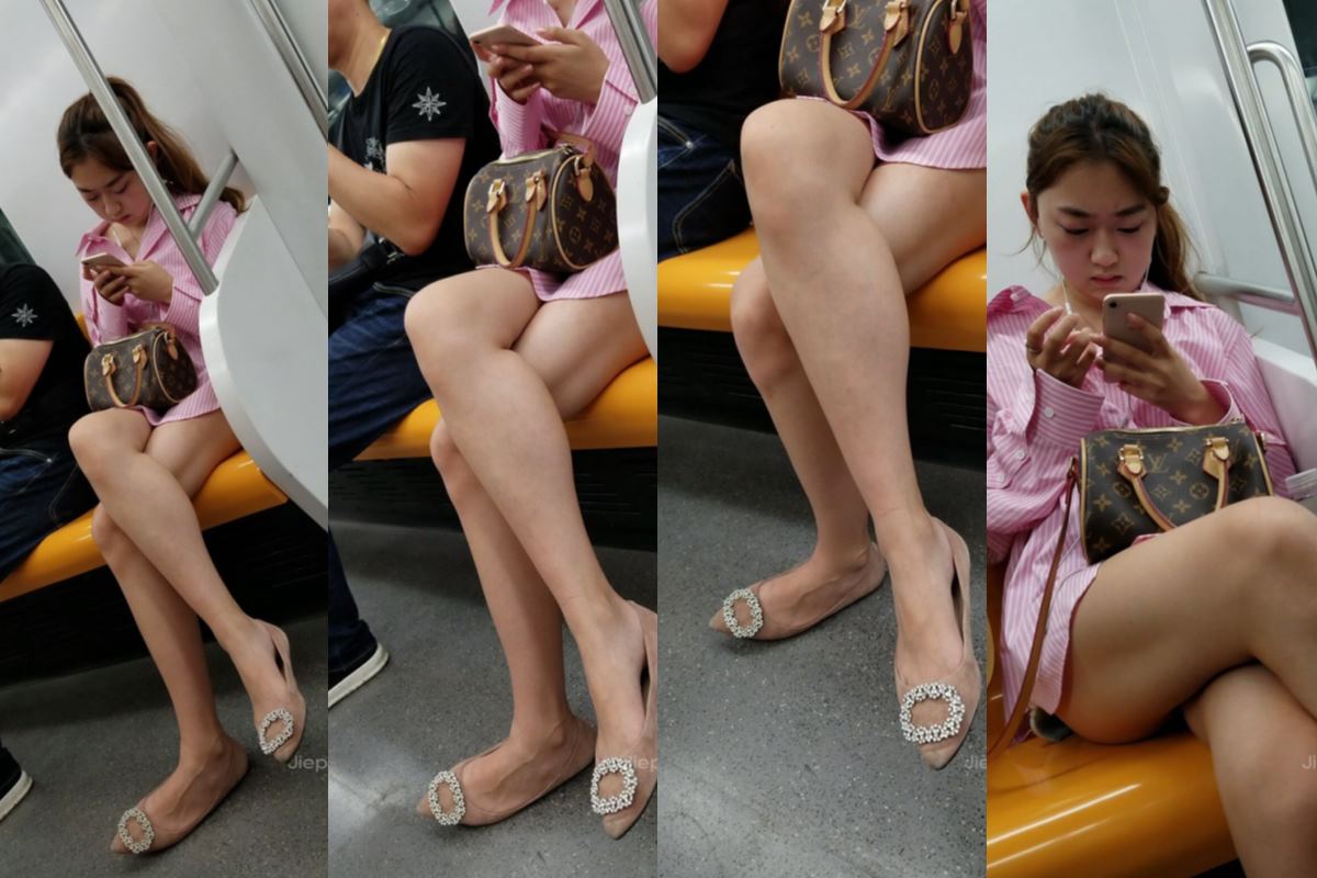 4K – 地铁上令人心动的粉色衬衫女孩 [961 MB/MP4]