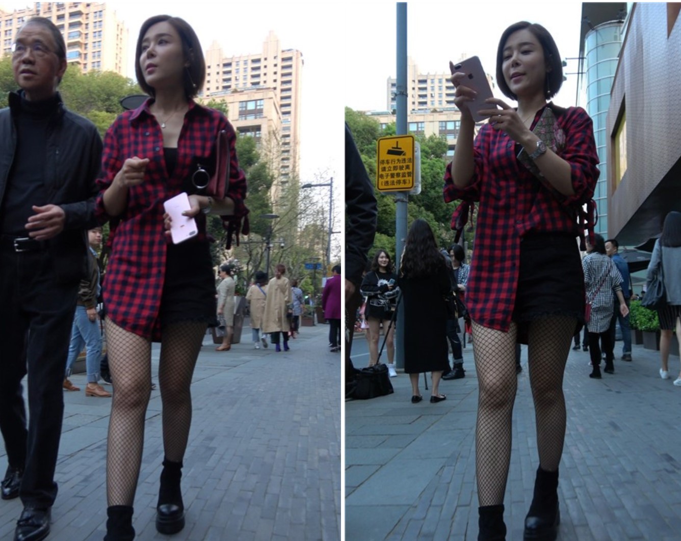 4k-街拍格子衬衫大眼网袜短发气质小姐姐 [780 MB]