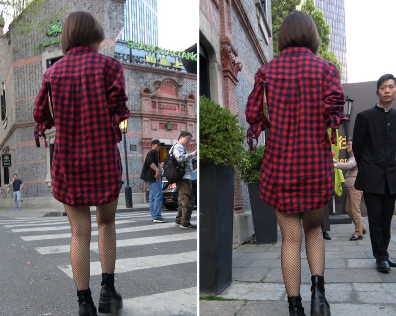 4k-街拍格子衬衫大眼网袜短发气质小姐姐 [780 MB]