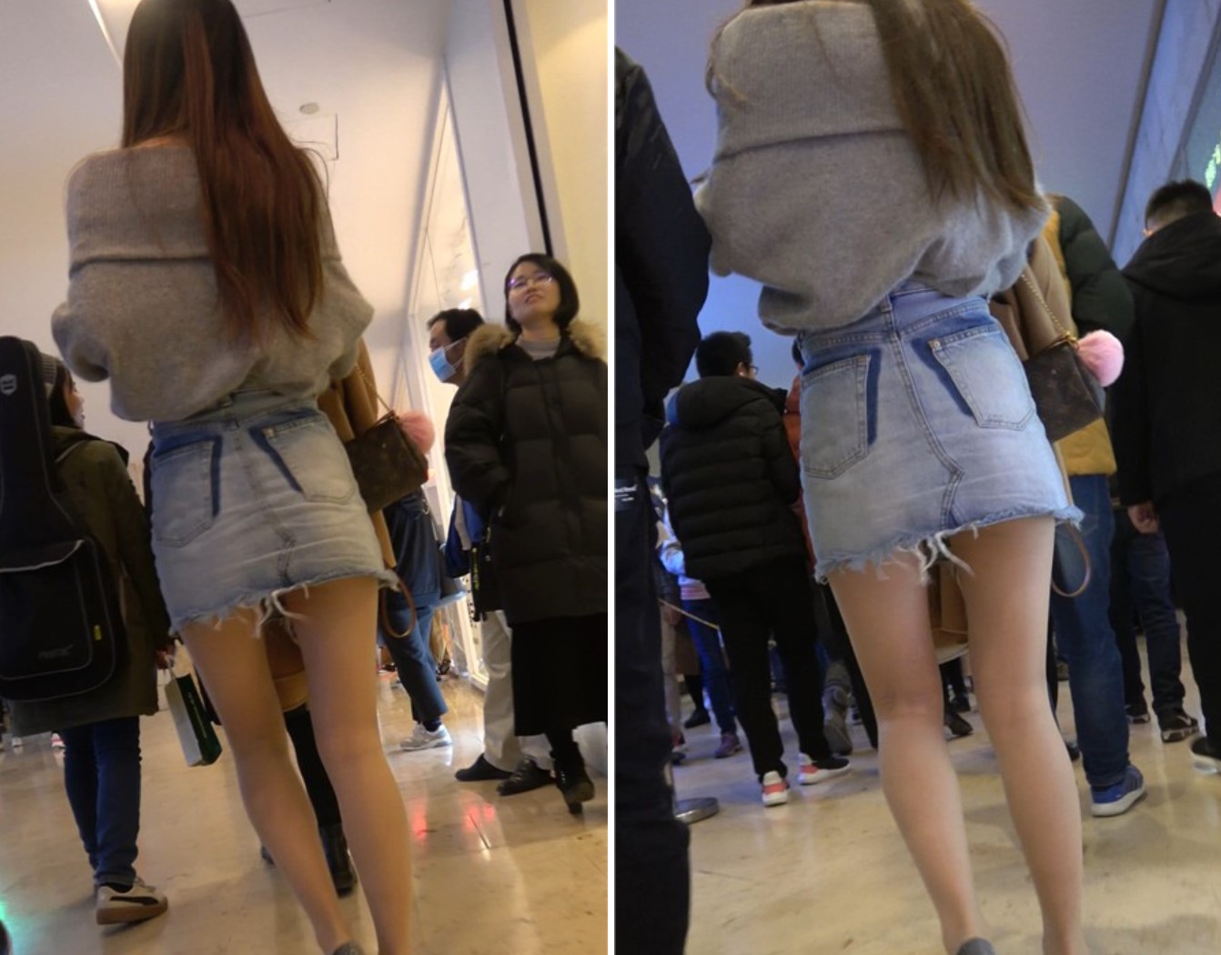 4k-灰色外套牛仔短裙丝袜高跟鞋街拍美女 [1.22 GB]