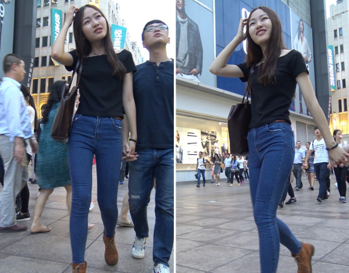 4k-青春洋溢蓝色牛仔裤黑T恤街拍美女 [2.12 GB]