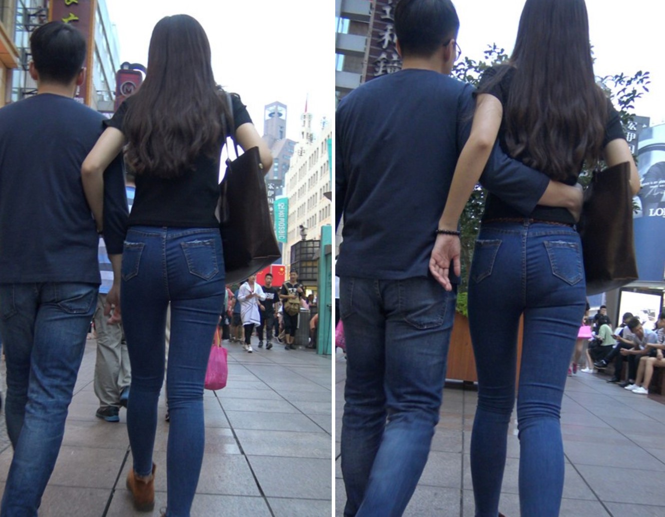 4k-青春洋溢蓝色牛仔裤黑T恤街拍美女 [2.12 GB]