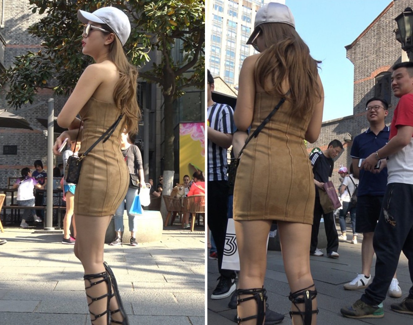 4k-魔镜鸭舌帽米色包臀裙罗马鞋街拍美女 [1.36 GB]